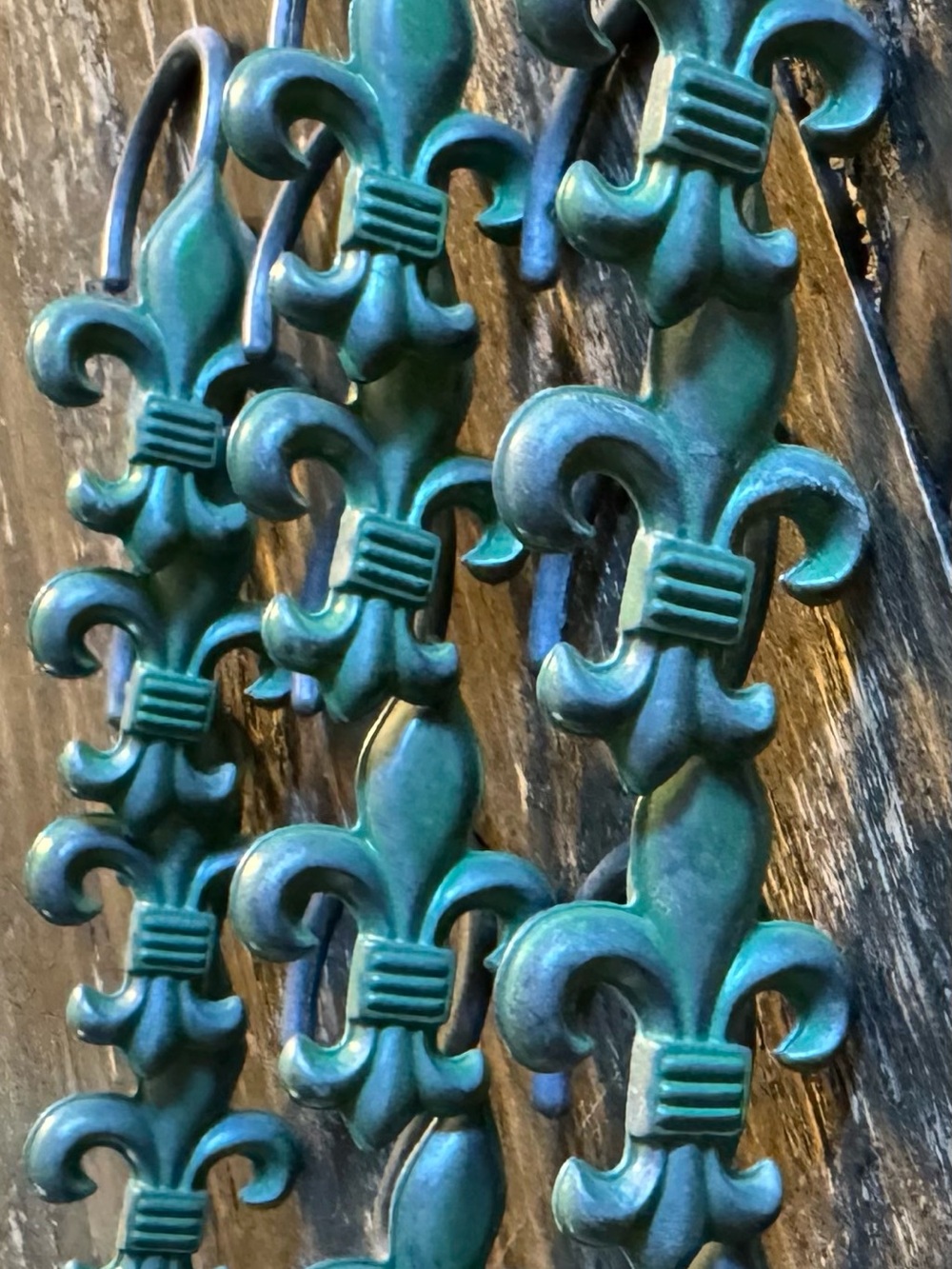 Patina Green Fleur-de-Lis shower curtain hooks